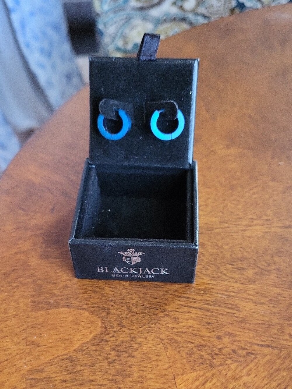 Black Men's Blue Hoop Huggee Earrings - Blackjack